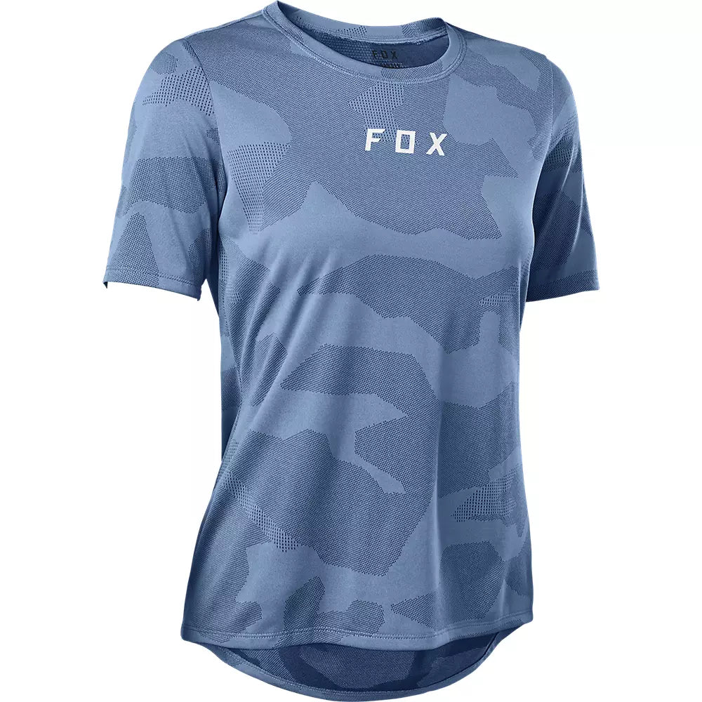 Bicycle helmet with back straps-Fox Racing Ranger Tru Dri Short Sleeve MTB Jersey - Womens - Dusty Blue