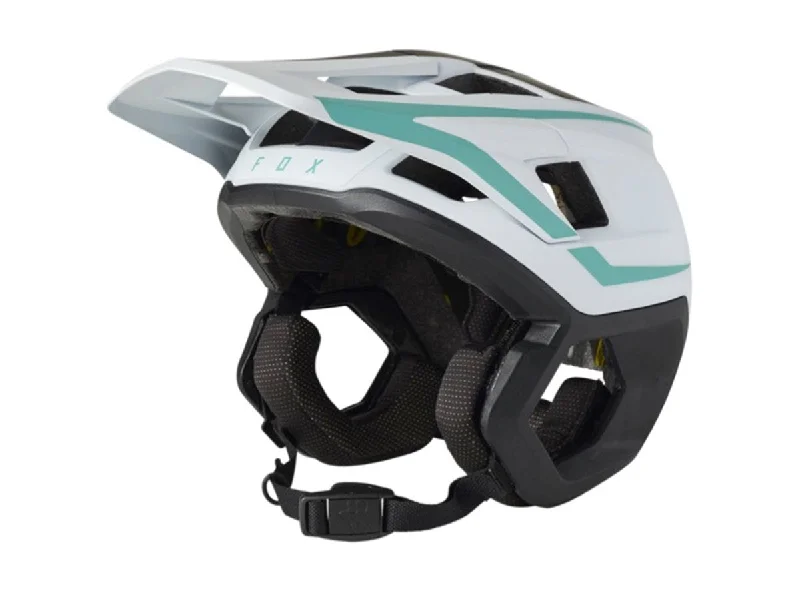 Bicycle socks with mesh top-Fox Racing Dropframe Pro MTB Helmet - Graphic 2 - Teal - 2021