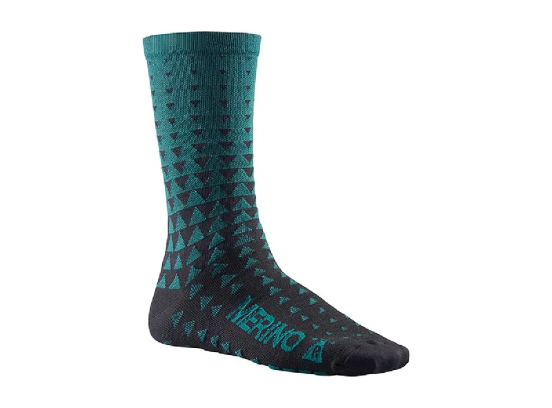 Bike riding shoes with logos-Mavic Ksyrium Merino Graphic Sock - Majolica Blue-Black