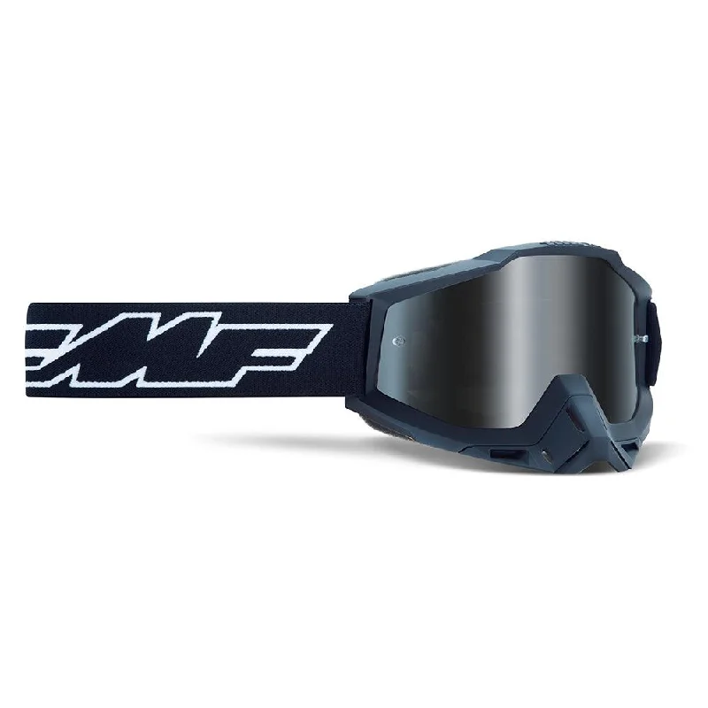 Bike helmet with back logos-FMF POWERBOMB GOGGLE - ROCKET BLACK (MIRROR SILVER)