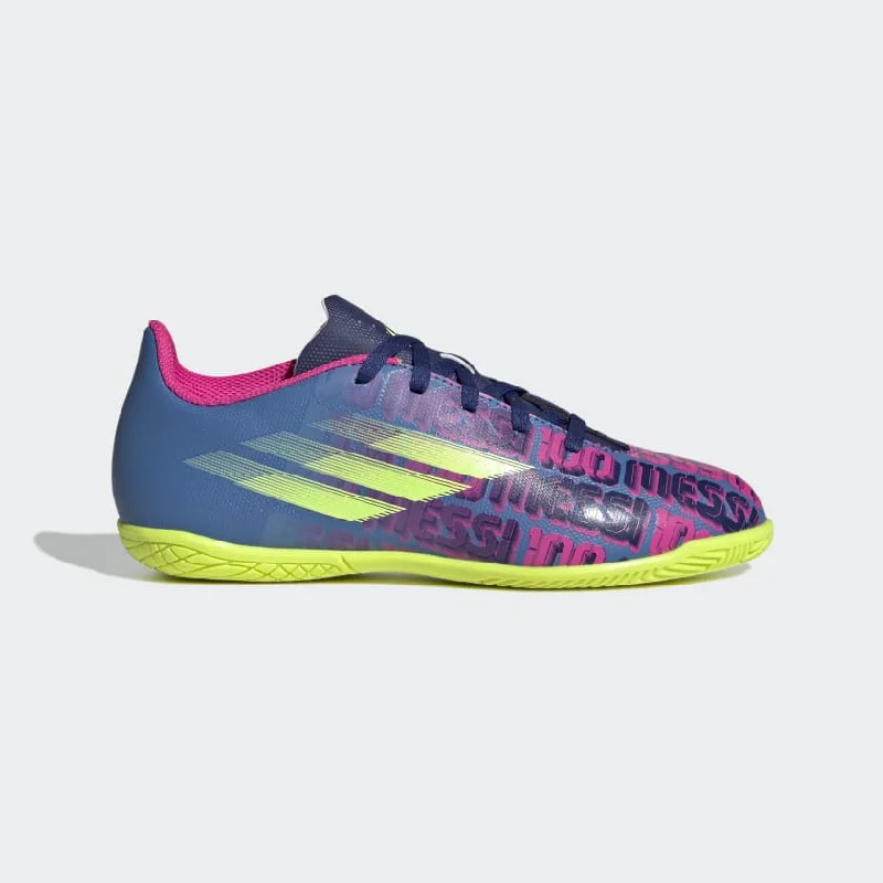 Bike helmet with back logos-Adidas X Speedflow Messi.4 Turf Boots Kids shoes - Victory Blue /Shock Pink /Solar Yellow