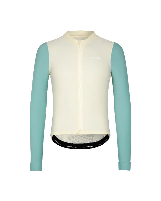 Bicycle arm warmers with back guards-Mechanism Long Sleeve Jersey - Off White / Light Teal