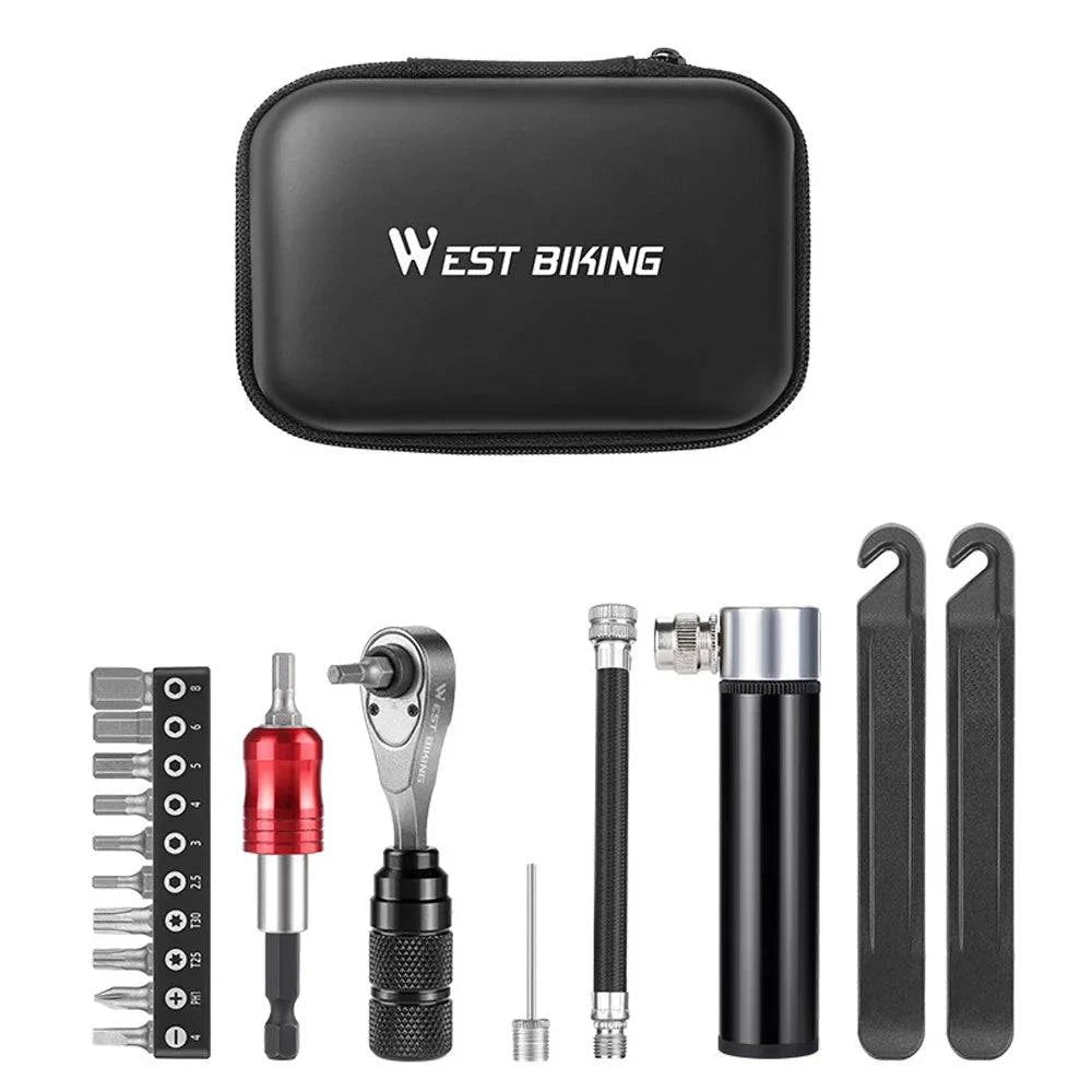 Bicycle helmet with ear protection-Bike Repair Kit Include Aluminum Alloy Ratchet Wrench Screw Bits Tire Pry Bar Tire Pump for Bicycle Maintenance