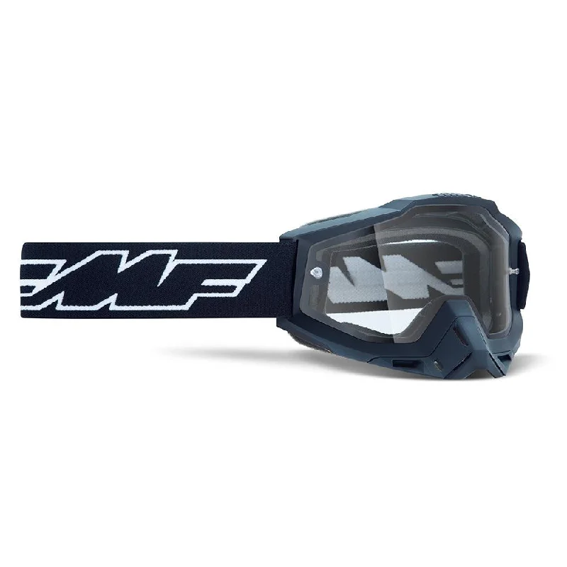 Bike gloves with back logos-FMF POWERBOMB ENDURO GOGGLE - ROCKET BLACK DUAL PANE CLEAR