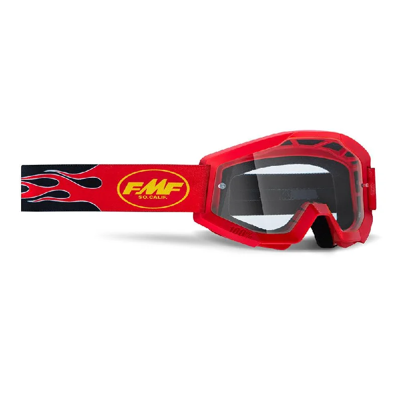 Bicycle riding vest with logos-FMF POWERCORE YOUTH GOGGLE - FLAME RED (CLEAR)