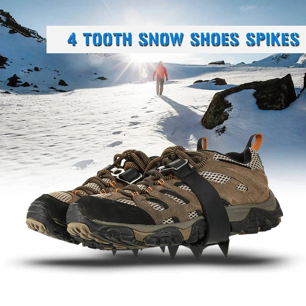 Bike helmet with guards system-4 Tooth Crampons Winter Anti-Skid Snow Ice Climbing Shoe Spikes Grips Crampons Cleats Overshoes Outdoor Mountain Climbing Hiking