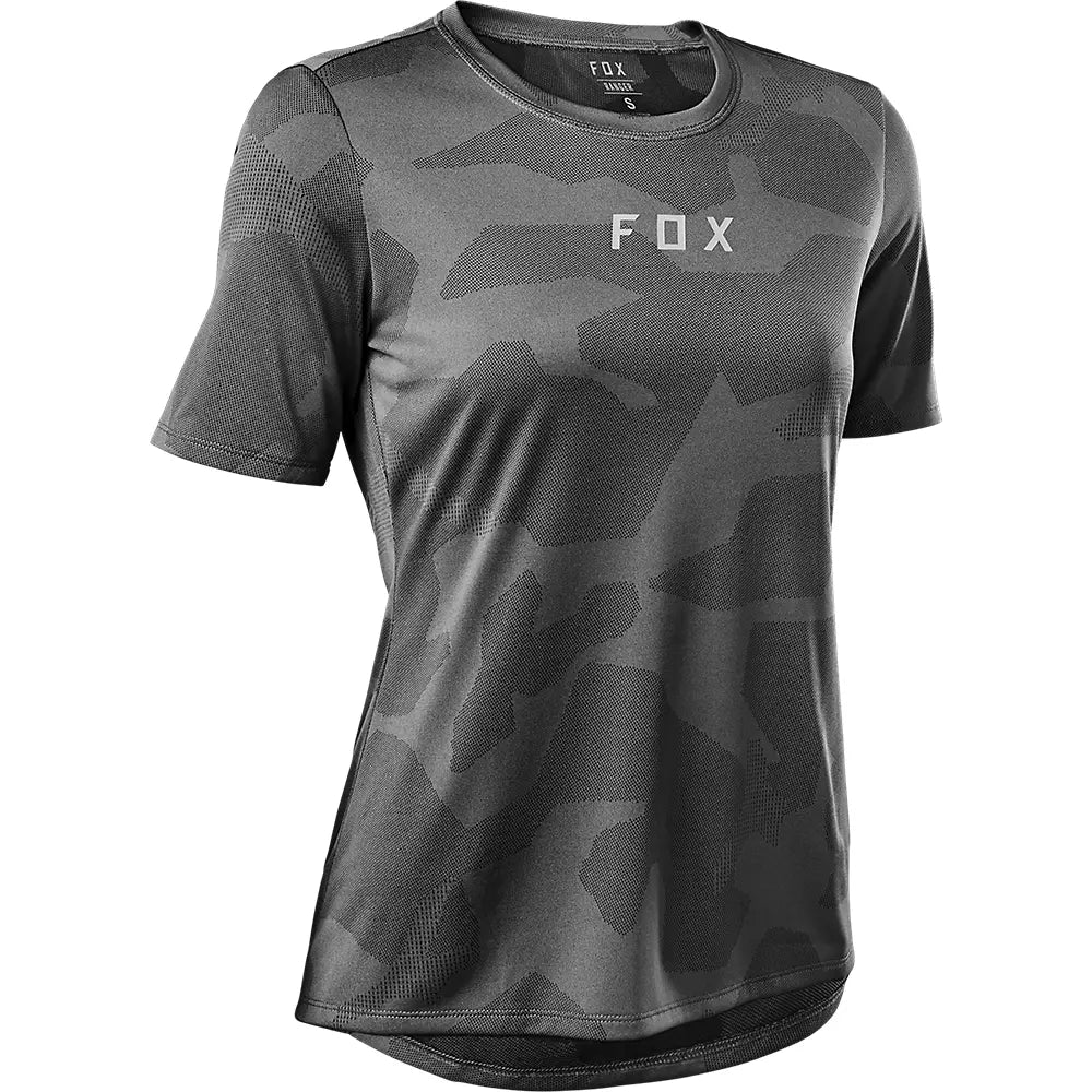 Bike riding shoes with side logos-Fox Racing Ranger Tru Dri Short Sleeve MTB Jersey - Womens - Gray