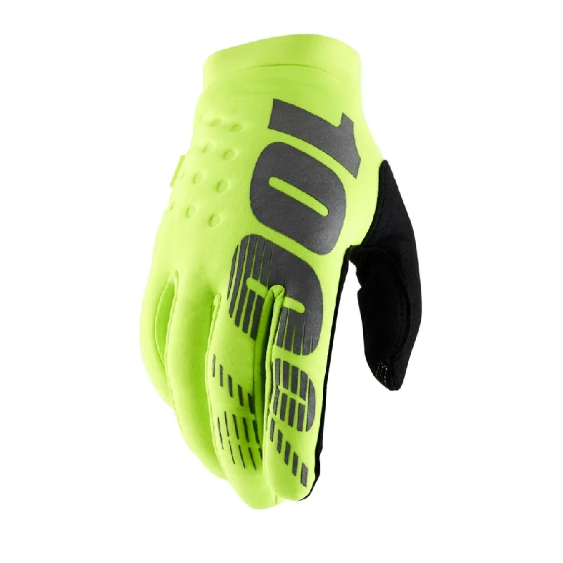 Cycling gloves with back logos-100% Brisker Cold Weather MTB Glove - Fluo Yellow