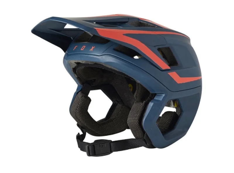 Bicycle helmet with side logos-Fox Racing Dropframe Pro MTB Helmet - Graphic 2 - Dark Indigo - 2021