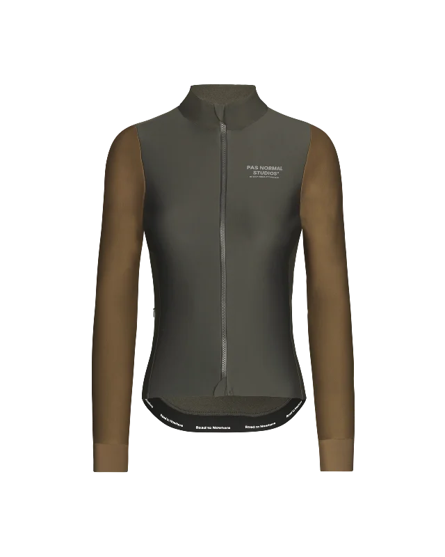 Bicycle socks with back guards-Women's Mechanism Thermal Long Sleeve Jersey - Dark Olive / Army Brown