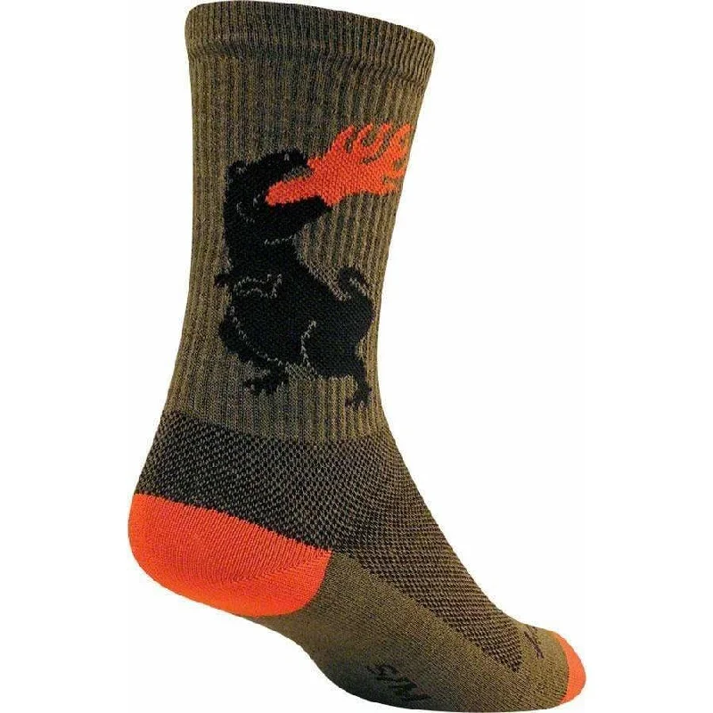 Bicycle riding socks with straps-Dinosaur Wool Cycling Socks - 6 inch