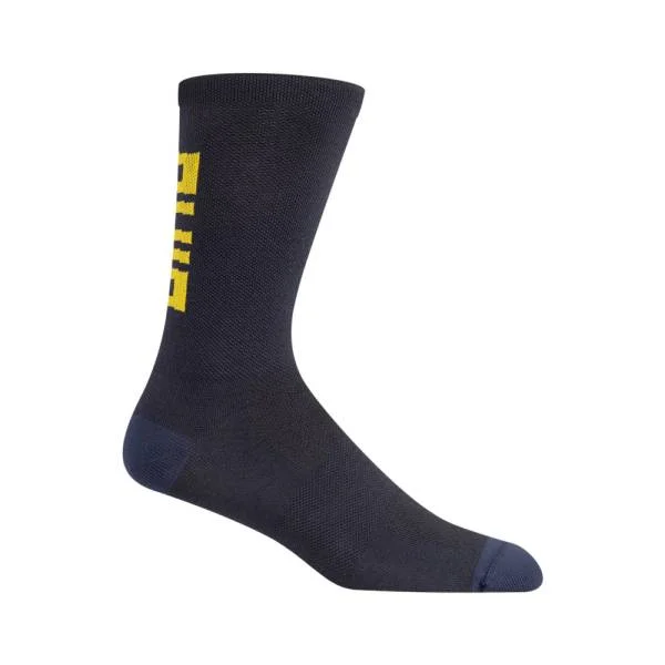 Cycling socks with heel cushion-Giro Seasonal Merino Wool Sock - Dark Shark-Spectra Yellow