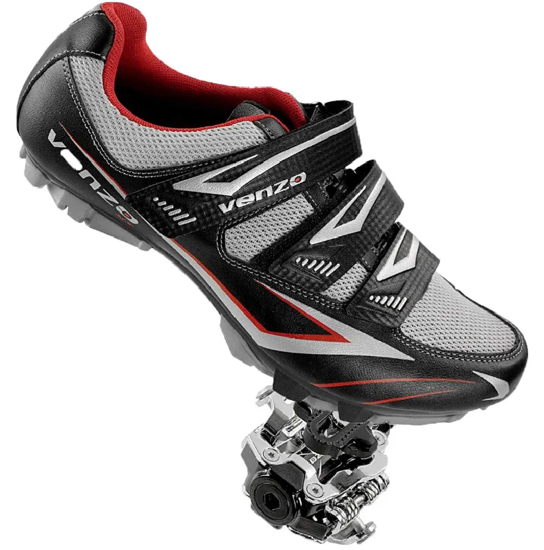 Bike shoes with mesh lining-Venzo Men's Mountain Bike Bicycle Cycling Shoes + Pedals & Cleats - Compatible with Shimano SPD - Ideal for Indoor Cycling, Off-Road, MTB