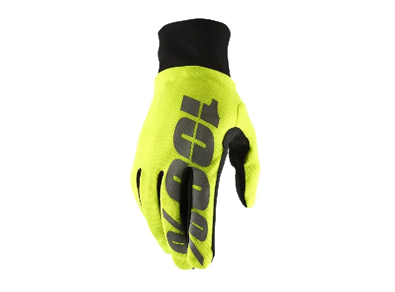 Cycling rain jacket with side logos-100% Hydromatic Waterproof MTB Glove - Neon Yellow