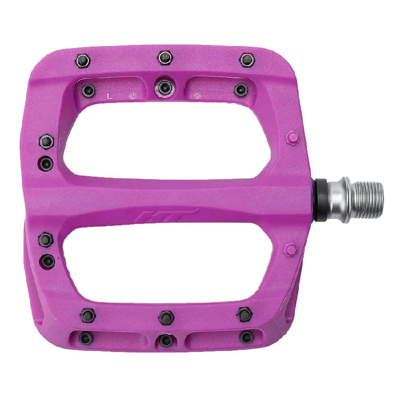 Bicycle socks with straps guards-HT Components PA03A Nano P Platform Pedals Body: Nylon Spindle: Cr-Mo 9/16 Purple Pair