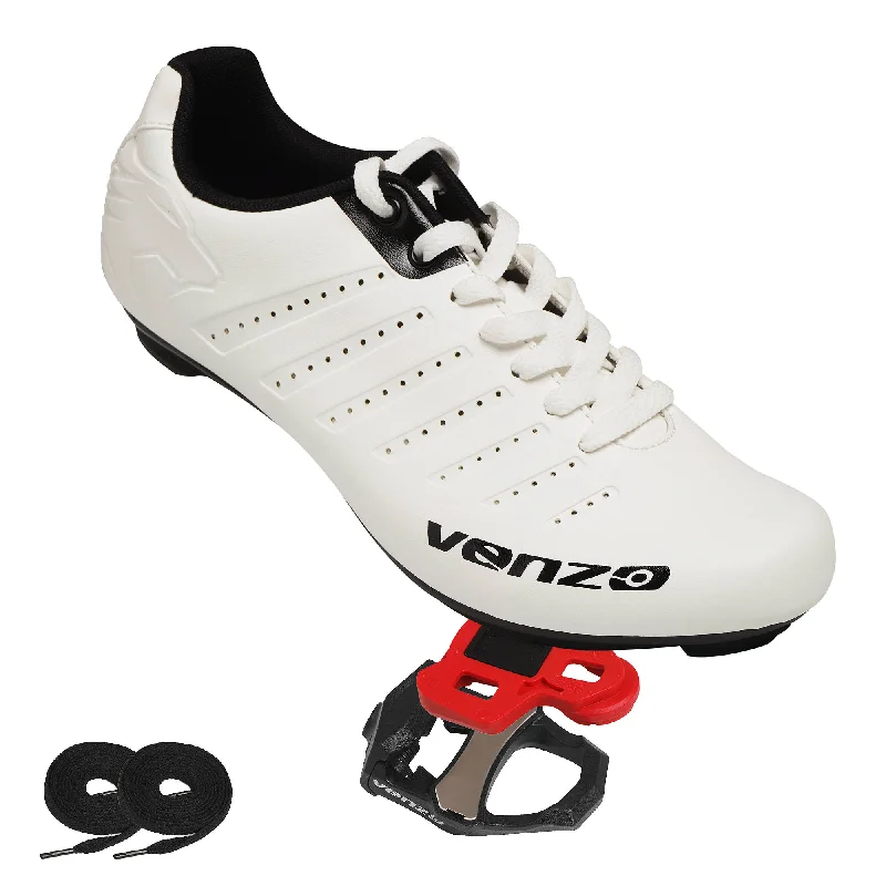 Bike riding vest with back straps-Venzo Bicycle Men's Lace Road Cycling Riding Shoes With Venzo LOOK KEO Compatible Pedals & Cheats For Outdoor or Indoor - 47