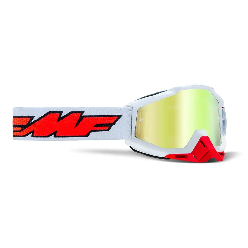 Bike riding vest with side fit-FMF POWERBOMB GOGGLE - ROCKET WHITE (MIRROR TRUE GOLD)