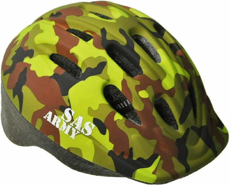 Bicycle jersey with front logos-SAS ARMY GREEN CAMO KIDS BIKE HELMET 52-56CM ADJUSTABLE BOYS GIRLS KIDS HELMET