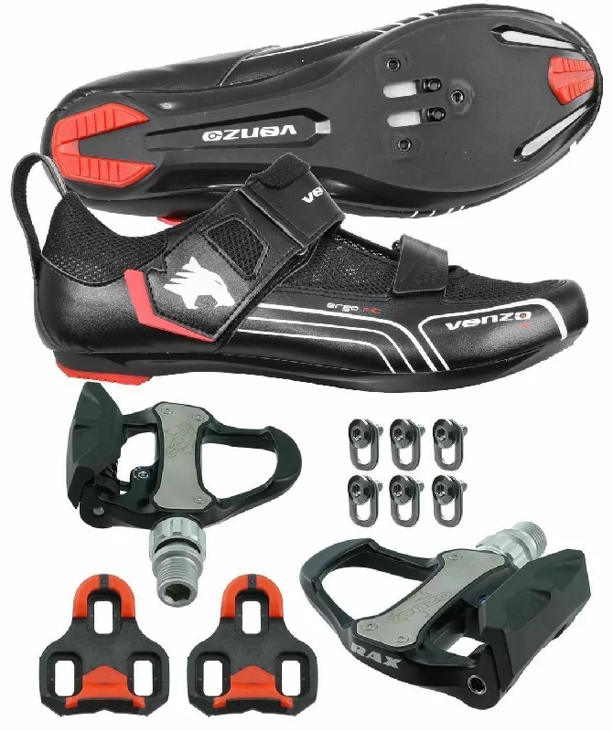 Bike shoes with straps fit-Venzo Bicycle Bike Cycling Triathlon Shoes Compatible with Shimano SPD SL Look with Pedals 41