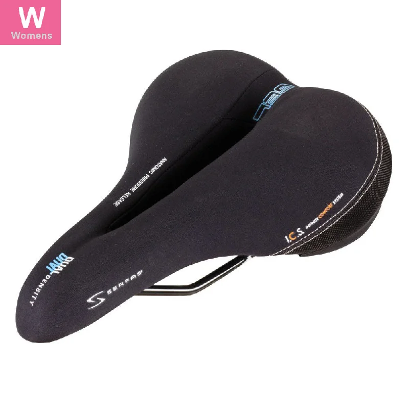 Bike shoes with front logos-Serfas DDL-CT Dual Density® Women’s Comfort W/Cutout & Lycra Cover Saddle