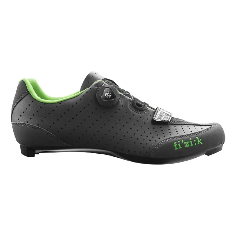 Bike riding jacket with side vents-Fizik R3 UOMO BOA Road Cycling Shoes Anthracite/Green Size 40